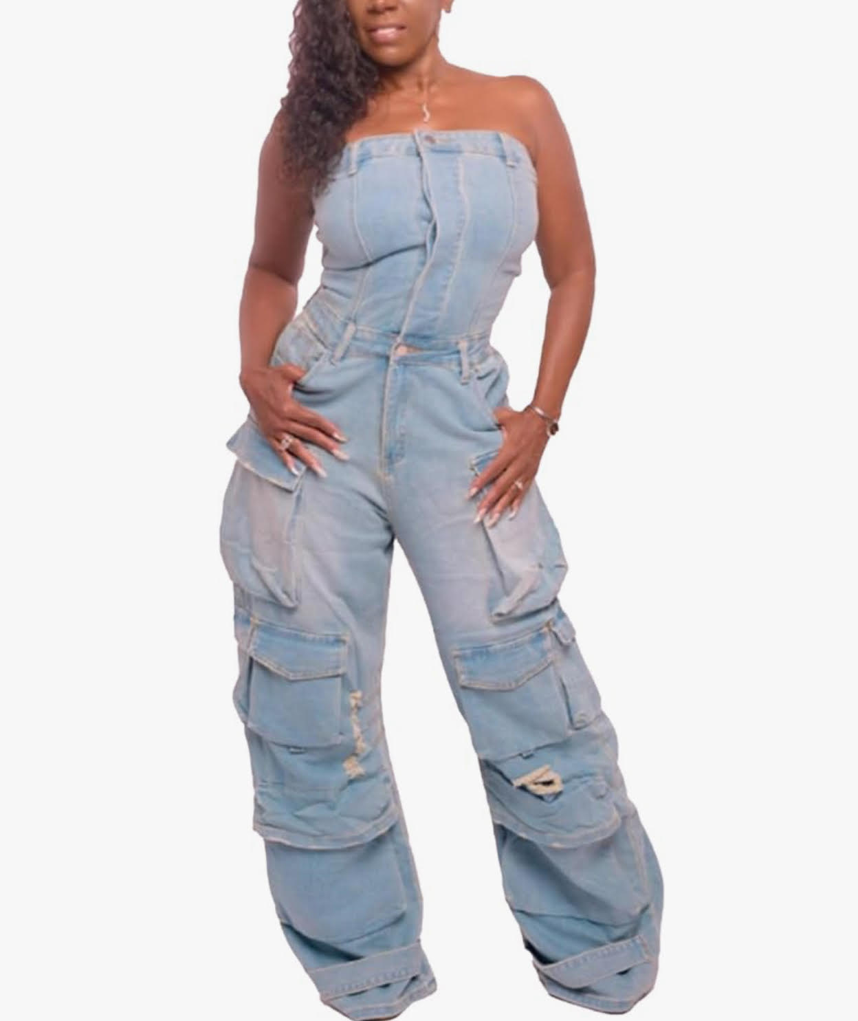 Denim Cropped Jumpsuit